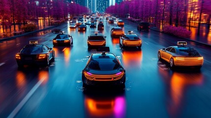 Futuristic City Night Drive with Advanced Robotics and Automated Transportation Systems in Action