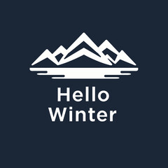 A stylized, minimalist graphic featuring mountain peaks, water, and text greeting winter.