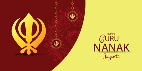 Guru Nanak Jayanti banner. Indiana celebration greeting card. Vector illustration.
