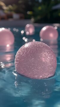 Gel Balls Floating in Blue Swimming Pool Water