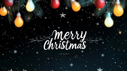 Fototapeta premium Merry Christmas Night Background with Colorful String Lights and Stars, Perfect for Holiday Greeting Cards and Festive Invitations