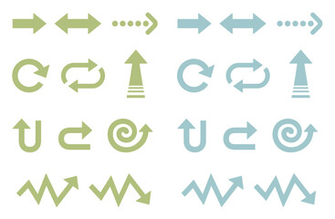 ナチュラルトーンの矢印アイコンセット　グリーンとくすみブルーのベクター素材
