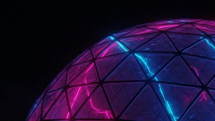 Abstract Geometric Sphere with Neon Lights. - Powered by Adobe
