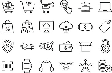 cyber Monday sale outline icons set vector illustration