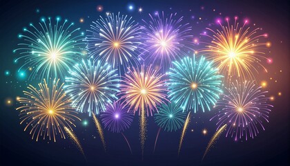 A dazzling array of colorful fireworks bursting with light against the night sky in a celebratory display