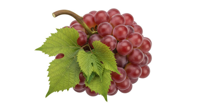 Isolated bunch of red grapes with leaves, studio shot, fresh ripe fruit for healthy food - Powered by Adobe