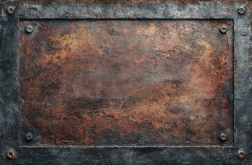 Close-up of rusty metal plate with weathered texture and corroded
