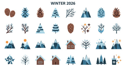 Winter 2026 Collection - Festive Seasonal Elements and Nature Icons.
