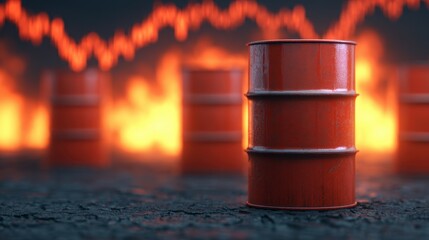 Explosive oil barrel incident market downturn digital art industrial setting blurred financial trends