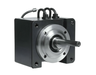 Industrial electric motor with shaft and electrical connectors