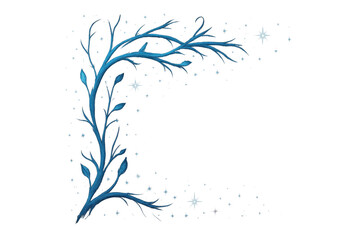 Blue fantasy vine or magical plant branch with sparkling lights, creating a decorative corner element