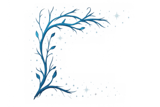 Blue fantasy vine or magical plant branch with sparkling lights, creating a decorative corner element