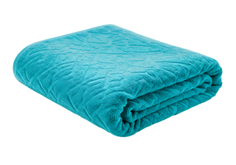 Soft turquoise textured blanket folded neatly