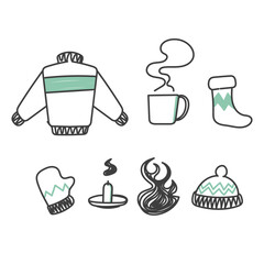 doodle hand drawn cozy winter icon collection