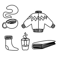 doodle hand drawn cozy winter icon collection