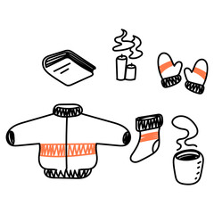 doodle hand drawn cozy winter icon collection