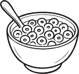 Bowl of cereal with spoon top view