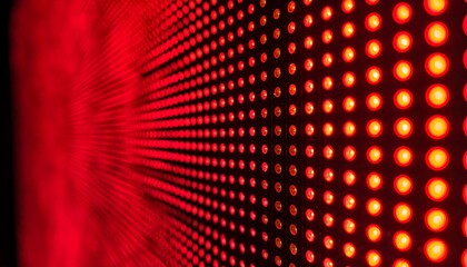 Rows of circular, warm red lights receding into the distance creating a futuristic, technological background