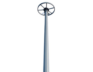 Tall, slender metal pole with a circular fixture at the top