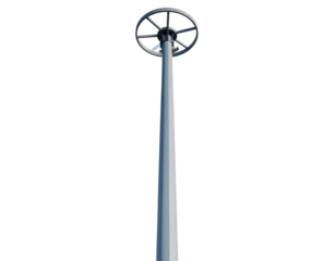Tall, slender metal pole with a circular fixture at the top
