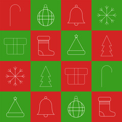Christmas theme celebration holiday flat vector geometric illustration seamless in green red tile background.