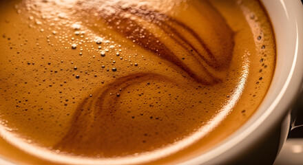 Espresso Delight: A macro shot captures the captivating swirl and rich, velvety crema of a freshly brewed espresso, a symphony of taste and aroma.