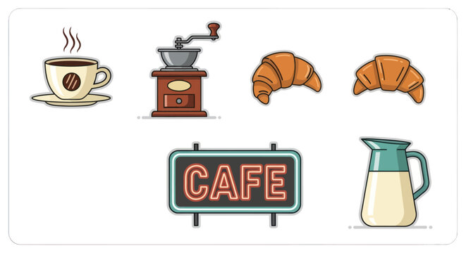 Set of vector icons for a coffee shop or cafe.