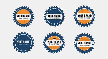 Collection of Circular Saw Blade Inspired Brand Logos with Customizable Text.