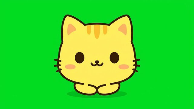 Cartoon ginger kitten sits centered against a vibrant green screen backdrop in a cute, simple vector illustration style.