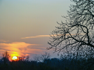 Evening sunset in the countryside.
