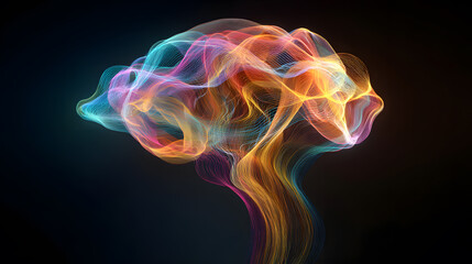 Abstract visualization of human brain made of colorful waves