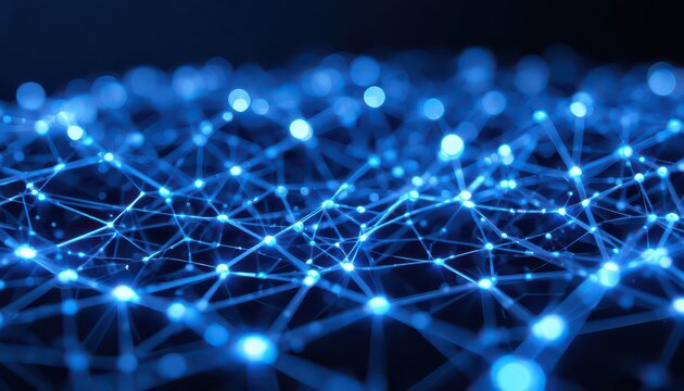 Dynamic glowing blue network connections pulsate with vibrant energy, symbolizing futuristic data flow and interconnectedness for innovative projects.