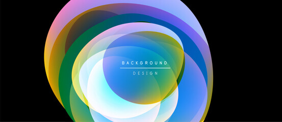 Abstract layers create vibrant circular design. Colors blend, forming soft gradients. Text reads background design. Minimalist, modern aesthetic.