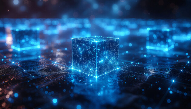 Explore the vibrant heart of digital innovation with this stunning glowing cube, symbolizing data, technology, and future possibilities.