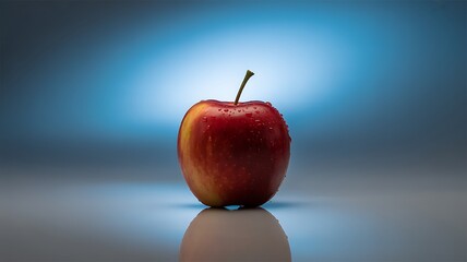 Red Apple With Water Droplets On Blue Background gmtzgtxnugtye single