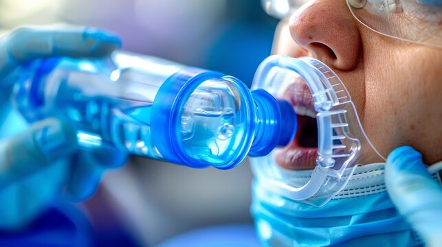 A healthcare professional administering a lung function test with advanced spirometry equipment