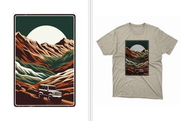 vector illustration of a mountain off roading t-shirt design print