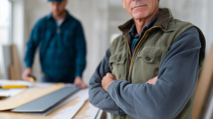 Contractor demonstrating weather stripping materials. 