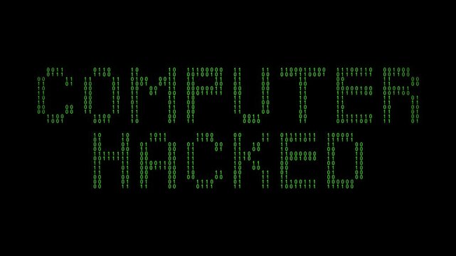 Message computer hacked on digital binary code background
