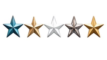 Colorful Metallic Stars on Transparent Background