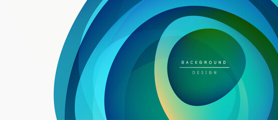 Abstract layered circles, blue, green hues. Modern design element, suitable for backgrounds, presentations. Minimalist aesthetic, clean lines.