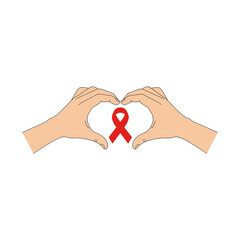 Obraz premium Heart hands supporting a red ribbon