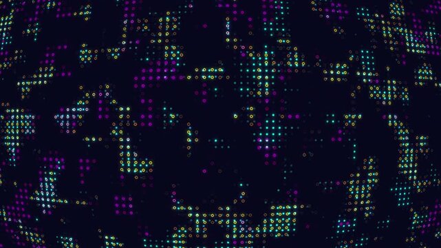 Disco background animation with colorful glowing lights, Disco lights party background. Night club music video animation. LED spotted screen seamless looping motion glamour effect.