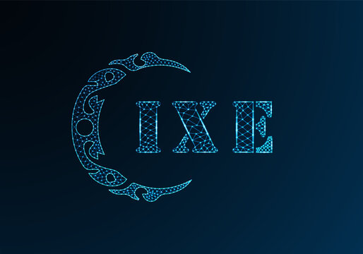 Low poly letter logo IXE design. IXE letter logo low poly vector design on blue color gradient background. IXE logo low poly design