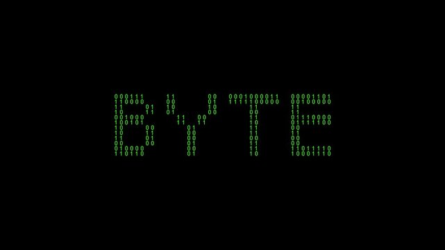 Glowing binary byte animation with futuristic digital design.