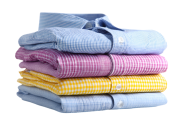 Stack of folded colorful men s dress shirts isolated on transparent background