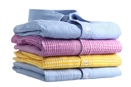Stack of folded colorful men s dress shirts isolated on transparent background