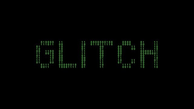 Binary glitch animation with digital distortion and matrix code.