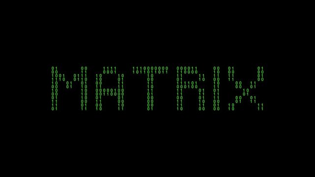 Glowing binary matrix with digital motion and floating numbers.