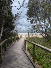 Wooden boardwalk to the beach, Mooloolaba, Sunshine Coast, Queensland, Australia